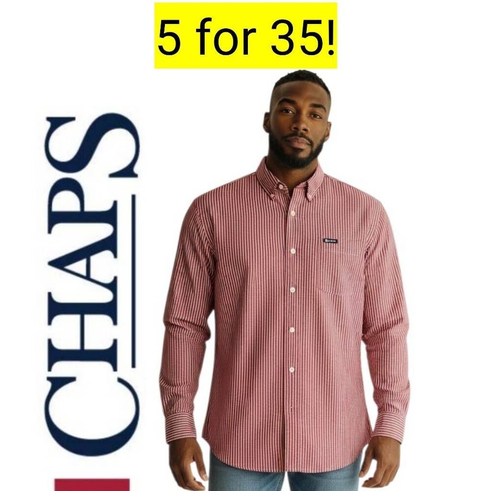 Chaps Burgundy Striped Long Sleeve Button Down Business Casual Shirt SALE!